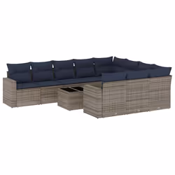 vidaXL Set Divani da Giardino 11 pz con Cuscini in Polyrattan Grigio - Vista aggiuntiva 2