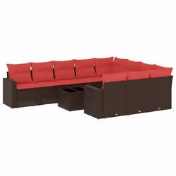 vidaXL Set Divani da Giardino 11 pz con Cuscini Polyrattan Marrone - Vista aggiuntiva 2