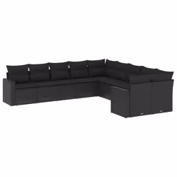 vidaXL Set Divani da Giardino 10pz con Cuscini in Polyrattan Nero - Vista aggiuntiva 2