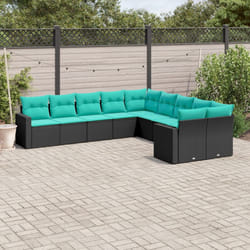 vidaXL Set Divani da Giardino 10 pz con Cuscini Nero in Polyrattan