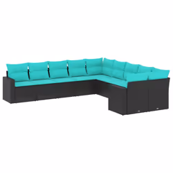 vidaXL Set Divani da Giardino 10 pz con Cuscini Nero in Polyrattan - Vista aggiuntiva 2