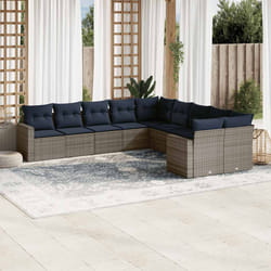 vidaXL Set Divani da Giardino 10 pz con Cuscini Grigio in Polyrattan