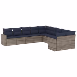 vidaXL Set Divani da Giardino 10 pz con Cuscini Grigio in Polyrattan - Vista aggiuntiva 2