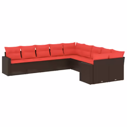 vidaXL Set Divani da Giardino 10pz con Cuscini in Polyrattan Marrone - Vista aggiuntiva 2