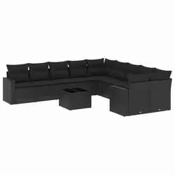 vidaXL Set Divani da Giardino 11 pz con Cuscini in Polyrattan Nero - Vista aggiuntiva 2