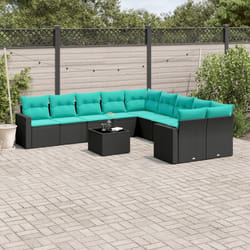 vidaXL Set Divani da Giardino 11 pz con Cuscini in Polyrattan Nero