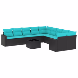 vidaXL Set Divani da Giardino 11 pz con Cuscini in Polyrattan Nero - Vista aggiuntiva 2