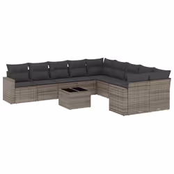 vidaXL Set Divani da Giardino 11 pz con Cuscini in Polyrattan Grigio - Vista aggiuntiva 2