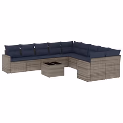 vidaXL Set Divani da Giardino 11 pz con Cuscini in Polyrattan Grigio - Vista aggiuntiva 2