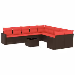 vidaXL Set Divani da Giardino 11 pz con Cuscini Polyrattan Marrone - Vista aggiuntiva 2