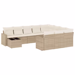 vidaXL Set Divani da Giardino 11 pz con Cuscini Beige in Polyrattan - Vista aggiuntiva 2
