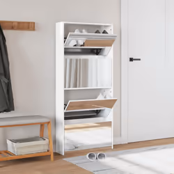 Scarpiera con Specchio a 4 Livelli Bianco lucido 63x17x134 cmcod mxl 86567 - Vista aggiuntiva 3