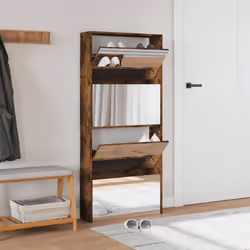 vidaXL Scarpiera con Specchio a 4 Livelli Rovere Fumo 63x17x134 cm - Vista aggiuntiva 3
