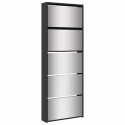 Scarpiera con Specchio a 5 Livelli Nera 63x17x169,5 cmcod mxl 110541 - Vista aggiuntiva 2