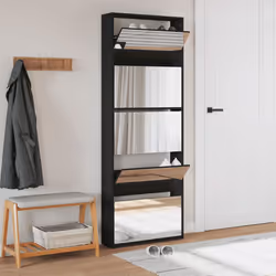 Scarpiera con Specchio a 5 Livelli Nera 63x17x169,5 cmcod mxl 110541 - Vista aggiuntiva 3