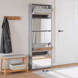 vidaXL Scarpiera con Specchio a 5 Livelli Grigio Sonoma 63x17x169,5 cm - Vista aggiuntiva 3