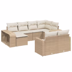 vidaXL Set Divano da Giardino 10 pz con Cuscini Beige in Polyrattan - Vista aggiuntiva 2