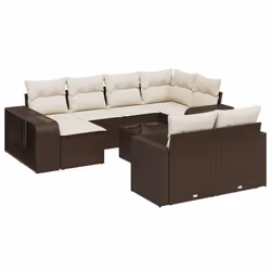 vidaXL Set Divani da Giardino 11 pz con Cuscini Polyrattan Marrone - Vista aggiuntiva 2