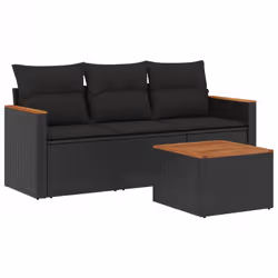 Set Divani da Giardino 4 pz con Cuscini Nero in Polyrattancod mxl 89038 - Vista aggiuntiva 2