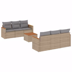 vidaXL Set Divano da Giardino 7 pz con Cuscini Beige Misto Polyrattan - Vista aggiuntiva 2