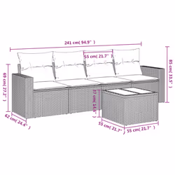 vidaXL Set Divano da Giardino 5 pz con Cuscini Marrone in Polyrattan - Vista aggiuntiva 3