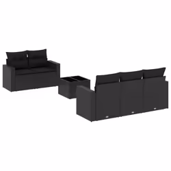 vidaXL Set Divano da Giardino 6 pz con Cuscini Nero in Polyrattan - Vista aggiuntiva 2