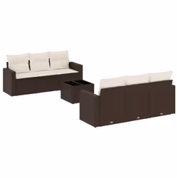 vidaXL Set Divani da Giardino 7 pz con Cuscini Marrone in Polyrattan - Vista aggiuntiva 2