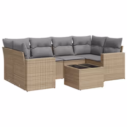 Set Divani da Giardino 7 pz con Cuscini Beige in Polyrattancod mxl 110991 - Vista aggiuntiva 2