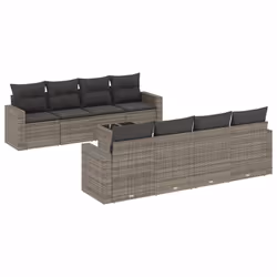 vidaXL Set Divano da Giardino 9 pz con Cuscini Grigio in Polyrattan - Vista aggiuntiva 2