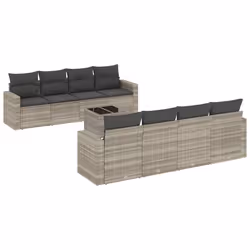 vidaXL Set Divano da Giardino 9pz con Cuscini Grigio Chiaro Polyrattan - Vista aggiuntiva 2