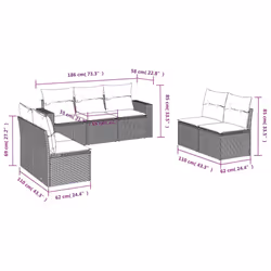 Set Divani da Giardino 7 pz con Cuscini Beige in Polyrattancod mxl 86979 - Vista aggiuntiva 3
