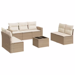 vidaXL Set Divano da Giardino 8 pz con Cuscini Beige in Polyrattan - Vista aggiuntiva 2