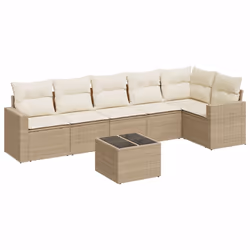 vidaXL Set Divani da Giardino 7 pz con Cuscini Beige in Polyrattan - Vista aggiuntiva 2