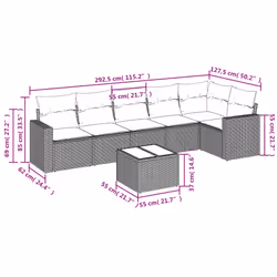 vidaXL Set Divani da Giardino 7 pz con Cuscini Beige in Polyrattan - Vista aggiuntiva 3