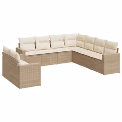 vidaXL Set Divano da Giardino 9 pz con Cuscini Beige in Polyrattan - Vista aggiuntiva 2