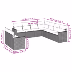 vidaXL Set Divano da Giardino 9 pz con Cuscini Beige in Polyrattan - Vista aggiuntiva 3