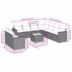 Set Divano da Giardino 10 pz con Cuscini Beige in Polyrattancod mxl 88650 - Vista aggiuntiva 3