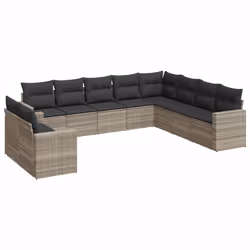 vidaXL Set Divano Giardino 10 pz con Cuscini Grigio Chiaro Polyrattan - Vista aggiuntiva 2