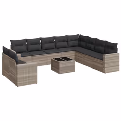 vidaXL Set Divani da Giardino 11 pz con Cuscini in Polyrattan Grigio - Vista aggiuntiva 2