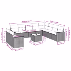 vidaXL Set Divani da Giardino 11 pz con Cuscini in Polyrattan Grigio - Vista aggiuntiva 3