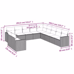 Set Divani da Giardino 11 pz con Cuscini Beige in Polyrattancod mxl 87266 - Vista aggiuntiva 3
