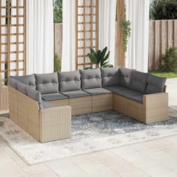 vidaXL Set Divano da Giardino 9 pz con Cuscini Beige in Polyrattan