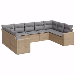 vidaXL Set Divano da Giardino 9 pz con Cuscini Beige in Polyrattan - Vista aggiuntiva 2