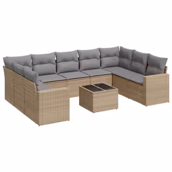 Set Divano da Giardino 10 pz con Cuscini Beige in Polyrattancod mxl 112619 - Vista aggiuntiva 2