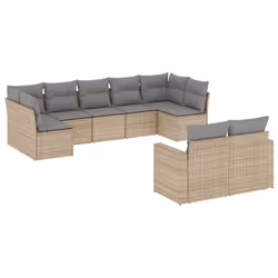 vidaXL Set Divano da Giardino 9 pz con Cuscini Beige in Polyrattan - Vista aggiuntiva 2