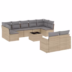 Set Divano da Giardino 10 pz con Cuscini Beige in Polyrattancod mxl 92369 - Vista aggiuntiva 2