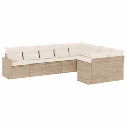 vidaXL Set Divano da Giardino 9 pz con Cuscini Beige in Polyrattan - Vista aggiuntiva 2