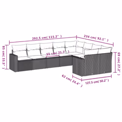 vidaXL Set Divano da Giardino 9 pz con Cuscini Beige in Polyrattan - Vista aggiuntiva 3