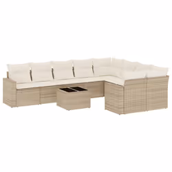 Set Divano da Giardino 10 pz con Cuscini Beige in Polyrattancod mxl 92729 - Vista aggiuntiva 2