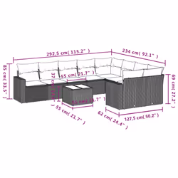 Set Divano da Giardino 10 pz con Cuscini Beige in Polyrattancod mxl 92729 - Vista aggiuntiva 3